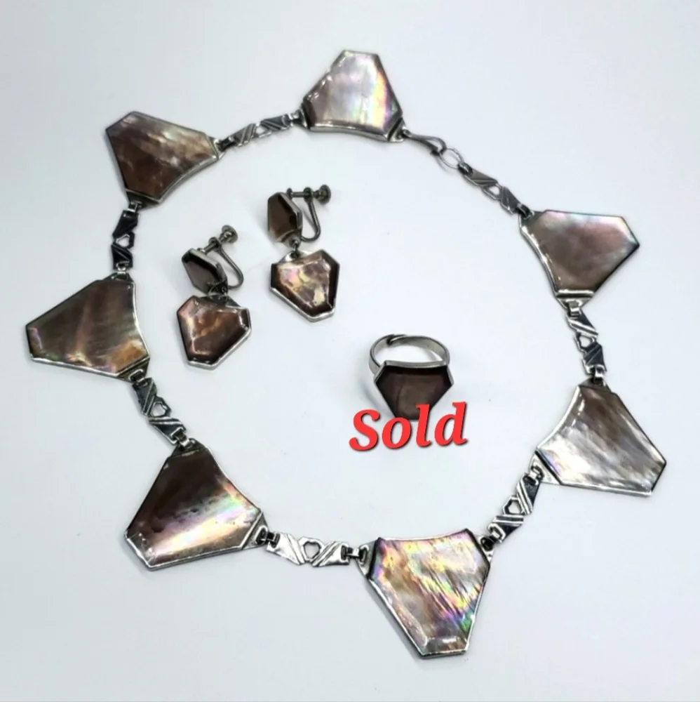 Vintage 70s Abalone Shell Silver Choker Necklace